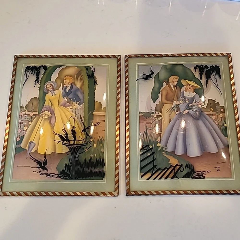 Antique Vintage Silhouette BUBBLE Glass FRAME Southern Belle LOVE Man Wo…
